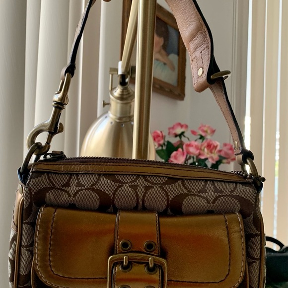 🧡NWOT Coach bronze & brown suede logo bag buckled. Get @ this price a classic! - Picture 2 of 9